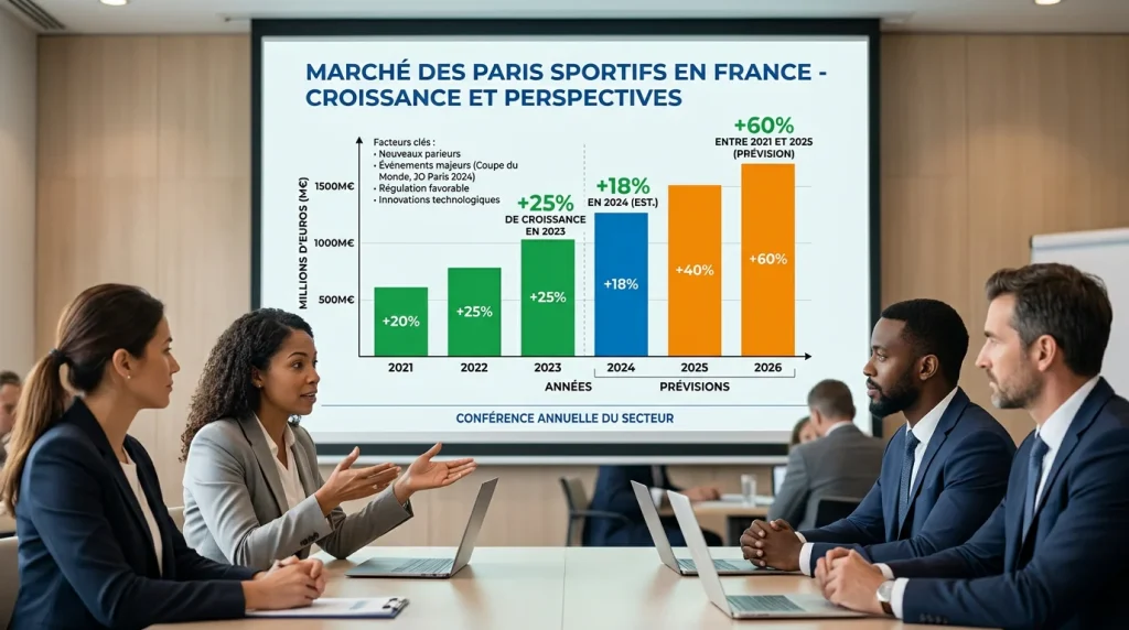Graphique de croissance du marché des paris sportifs en France sur un écran de présentation