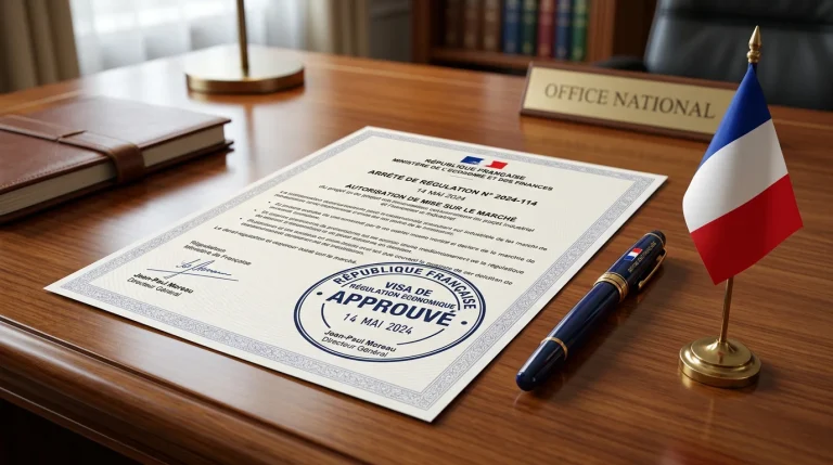 Document officiel avec le logo ANJ et un tampon d'autorisation sur un bureau