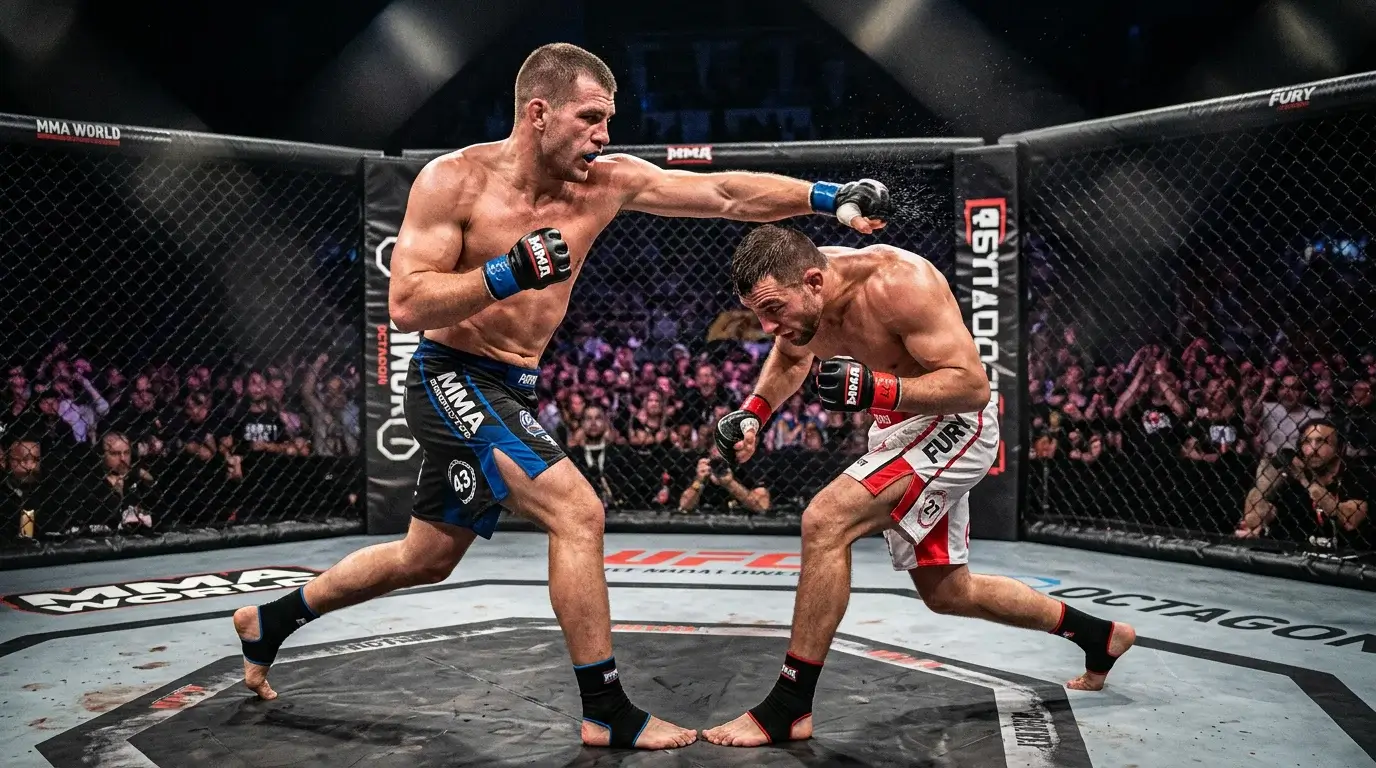 Combattant MMA portant un coup dans l'octogone UFC, illustrant les diff&eacute;rents types de paris